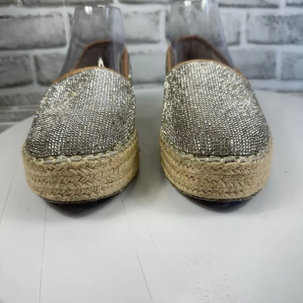 Gianni Bini Bruxie Women's Size 9 Silver Rhinestone Slip On Platform Espadrilles